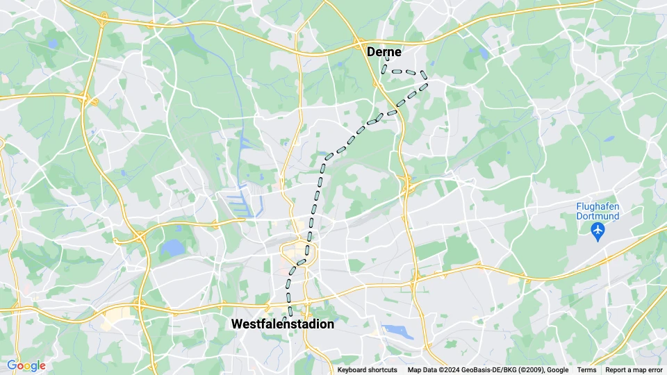 Dortmund Straßenbahnlinie 406: Derne - Westfalenstadion Linienkarte