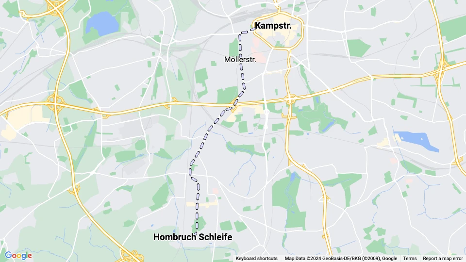 Dortmund Straßenbahnlinie 408: Hombruch Schleife - Kampstr. Linienkarte