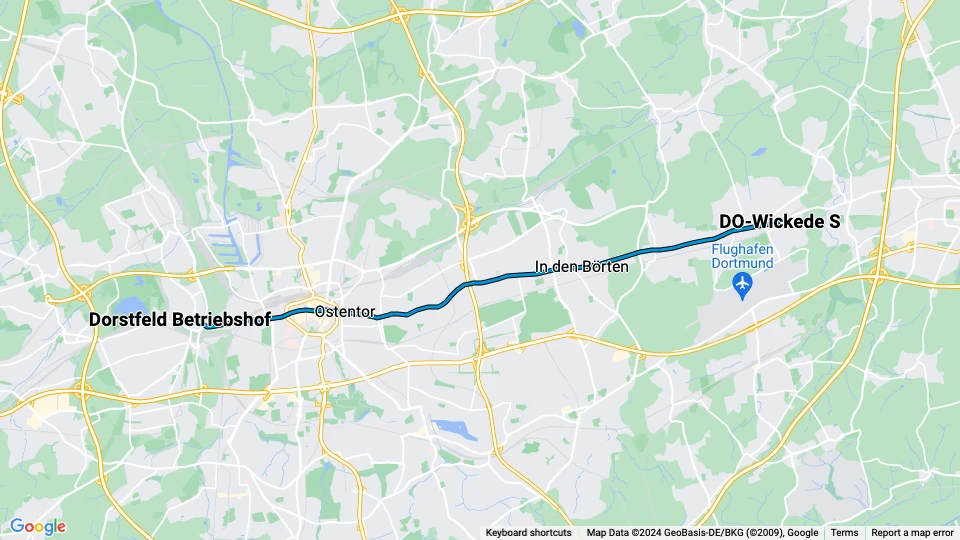 Dortmund Straßenbahnlinie U43: Dorstfeld Betriebshof - DO-Wickede S Linienkarte