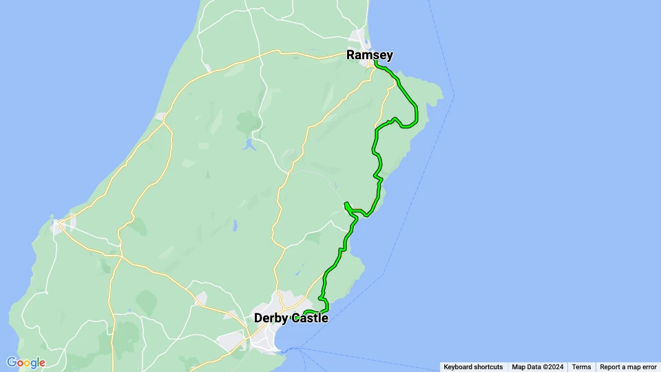 Douglas, Isle of Man Manx Electric Railway: Derby Castle - Ramsey Linienkarte