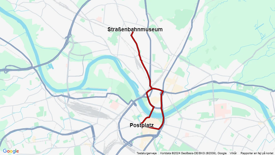 Dresden Museumslinie 16: Straßenbahnmuseum - Postplatz Linienkarte