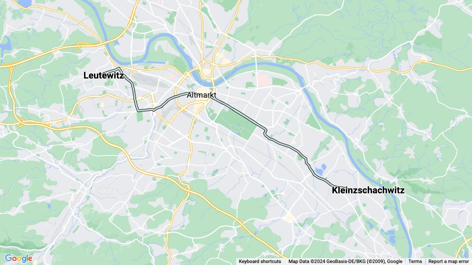 Dresden Straßenbahnlinie 14: Leutewitz - Kleinzschachwitz Linienkarte
