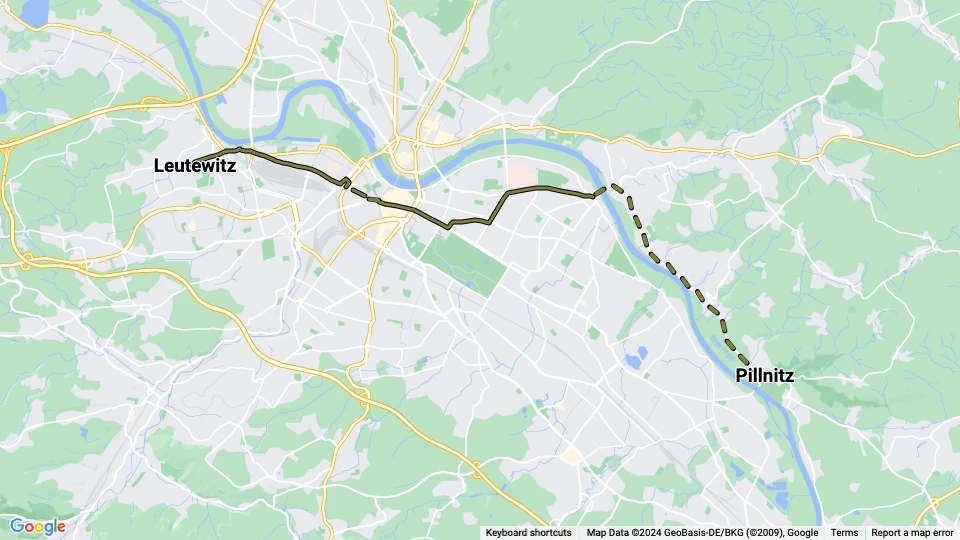 Dresden Straßenbahnlinie 18: Leutewitz - Pillnitz Linienkarte