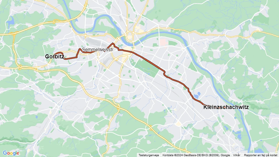 Dresden Straßenbahnlinie 2: Kleinzschachwitz - Gorbitz Linienkarte