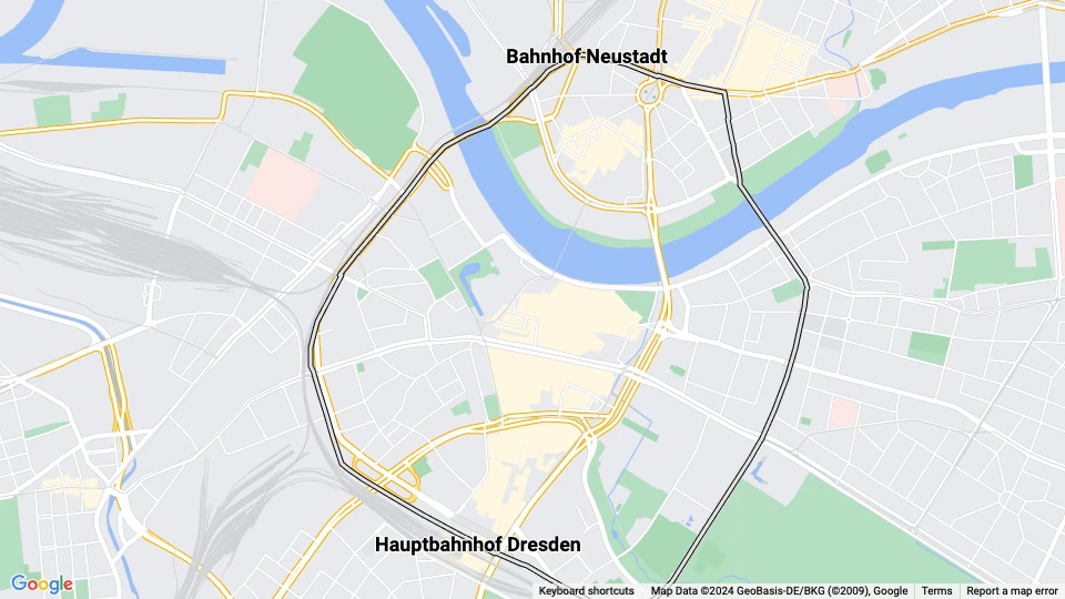 Dresden Straßenbahnlinie 26: Hauptbahnhof Dresden - Bahnhof Neustadt Linienkarte