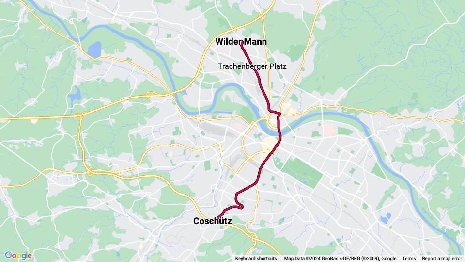 Dresden Straßenbahnlinie 3: Coschütz - Wilder Mann Linienkarte