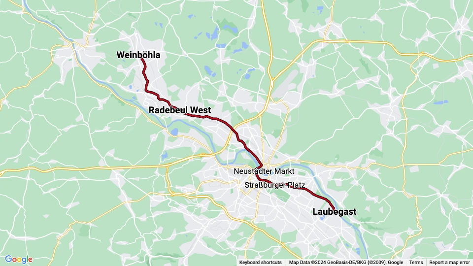 Dresden Straßenbahnlinie 4: Weinböhla - Laubegast Linienkarte