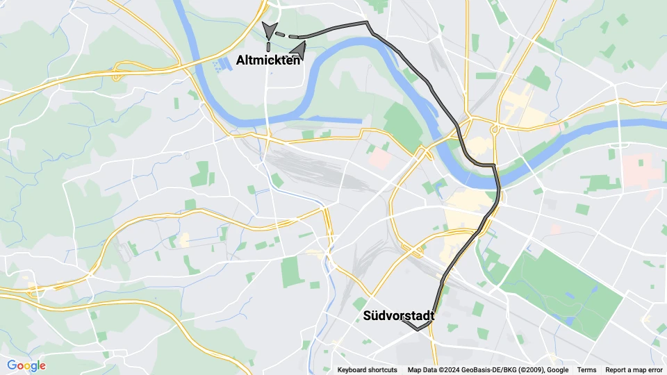 Dresden Straßenbahnlinie 5: Südvorstadt - Altmickten Linienkarte