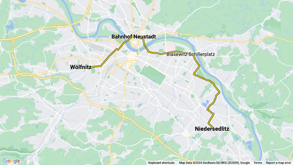 Dresden Straßenbahnlinie 6: Wölfnitz - Niedersedlitz Linienkarte