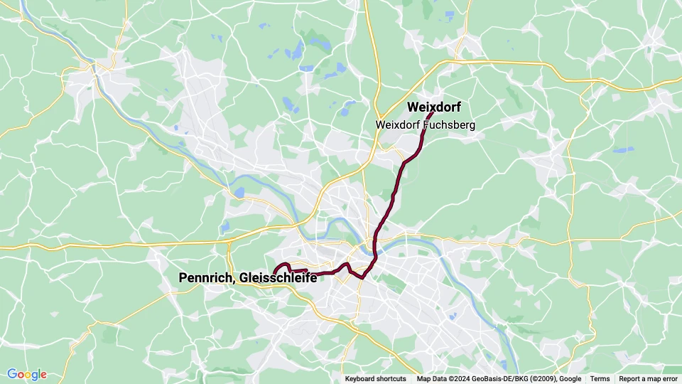 Dresden Straßenbahnlinie 7: Weixdorf - Pennrich, Gleisschleife Linienkarte
