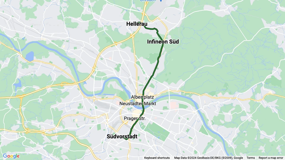 Dresden Straßenbahnlinie 8: Hellerau - Südvorstadt Linienkarte