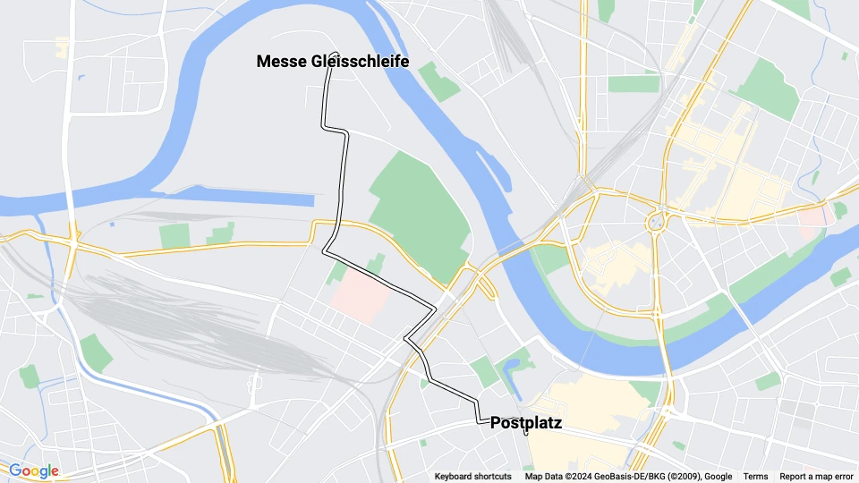 Dresden Veranstaltungslinie 20: Postplatz - Messe Gleisschleife Linienkarte