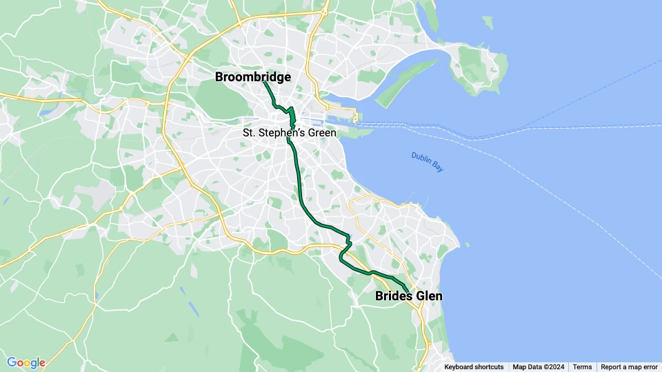 Dublin Linie Grün: Broombridge - Brides Glen Linienkarte