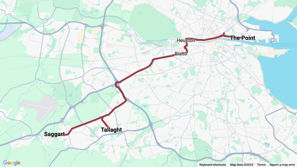 Dublin Linie Rot: Saggart - The Point Linienkarte