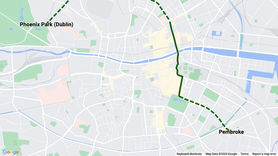 Dublin Straßenbahnlinie 5: Phoenix Park (Dublin) - Pembroke Linienkarte
