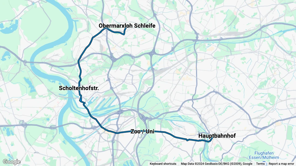 Duisburg Regionallinie 901: Obermarxloh Schleife - Hauptbahnhof Linienkarte