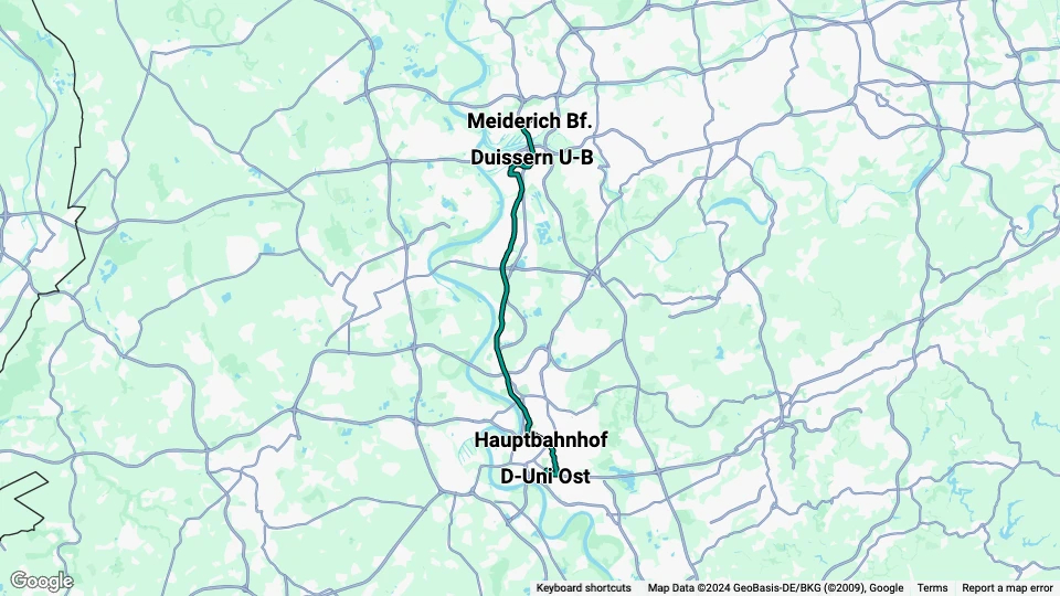 Duisburg Regionallinie U79: Meiderich Bf. - D-Uni Ost Linienkarte