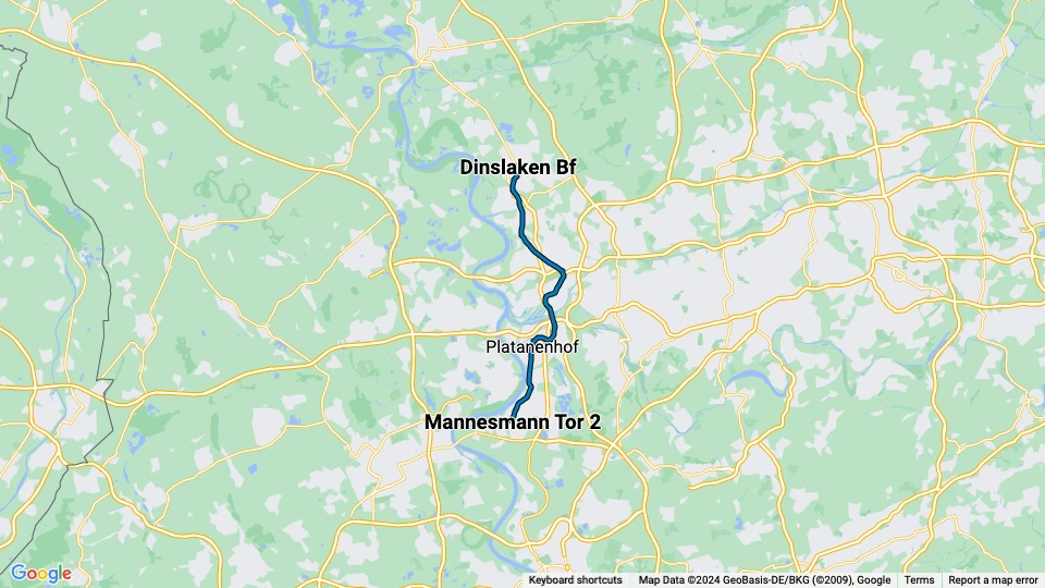 Duisburg Straßenbahnlinie 903: Dinslaken Bf - Mannesmann Tor 2 Linienkarte