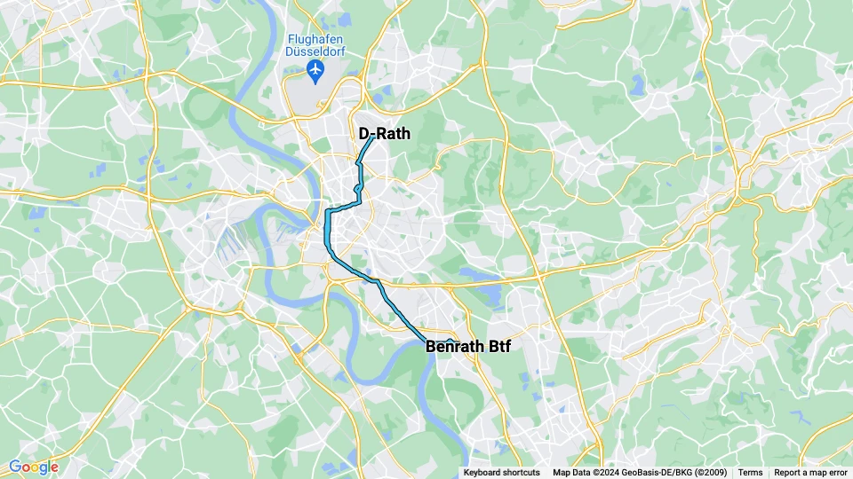 Düsseldorf Regionallinie U71: D-Rath - Benrath Btf Linienkarte