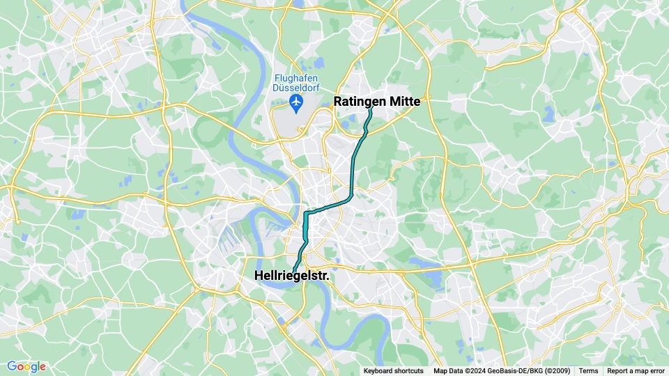 Düsseldorf Regionallinie U72: Ratingen Mitte - Hellriegelstr. Linienkarte