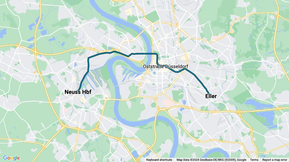 Düsseldorf Regionallinie U75: Neuss Hbf - Eller Linienkarte