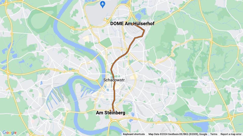 Düsseldorf Straßenbahnlinie 701: Am Steinberg - DOME Am Hülserhof Linienkarte