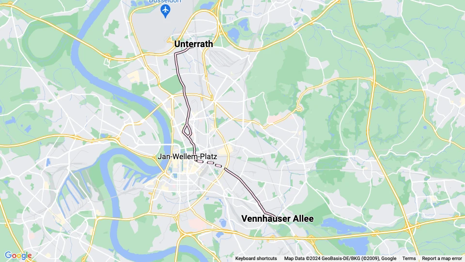 Düsseldorf Straßenbahnlinie 702: Unterrath - Vennhauser Allee Linienkarte
