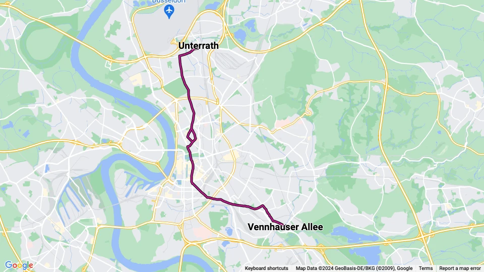 Düsseldorf Straßenbahnlinie 705: Unterrath - Vennhauser Allee Linienkarte
