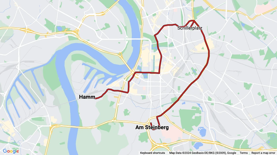 Düsseldorf Straßenbahnlinie 706: Am Steinberg - Hamm Linienkarte