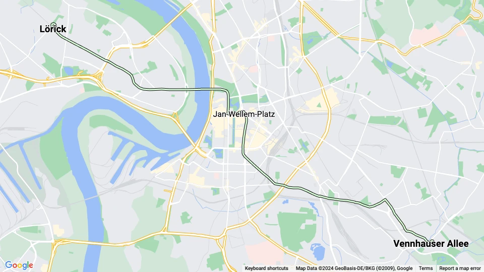 Düsseldorf Straßenbahnlinie 710: Vennhauser Allee - Lörick Linienkarte