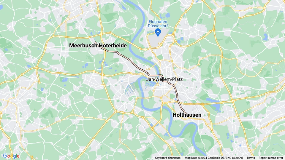 Düsseldorf Straßenbahnlinie 717: Holthausen - Meerbusch Hoterheide Linienkarte