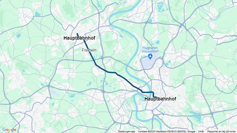 Düsseldorf Zusätzliche Regionlinie U76: Hauptbahnhof - Rheinstraße Linienkarte