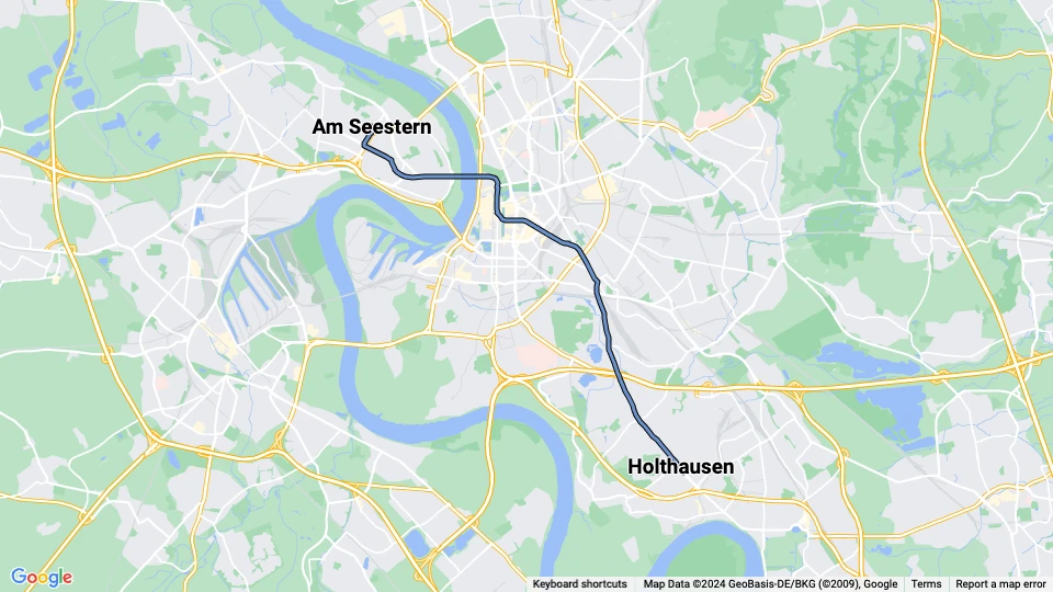 Düsseldorf Zusätzliche Regionlinie U77: Am Seestern - Holthausen Linienkarte