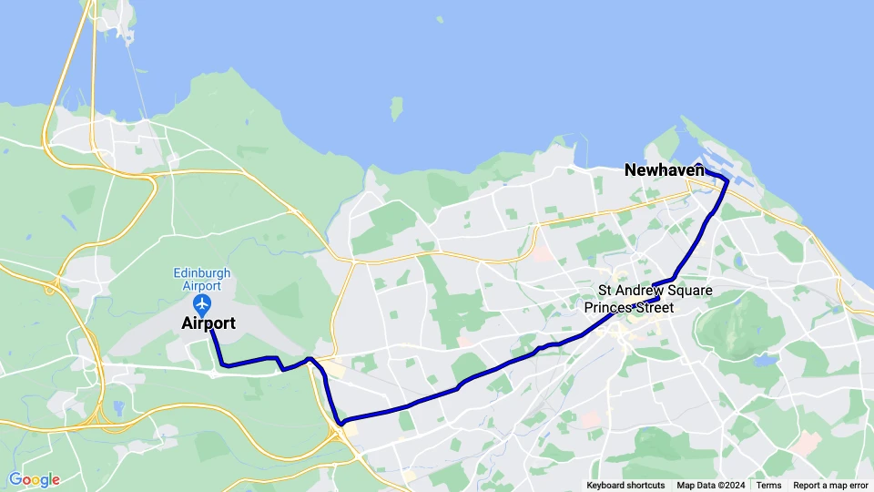 Edinburgh Straßenbahnlinie: Airport - Newhaven Linienkarte