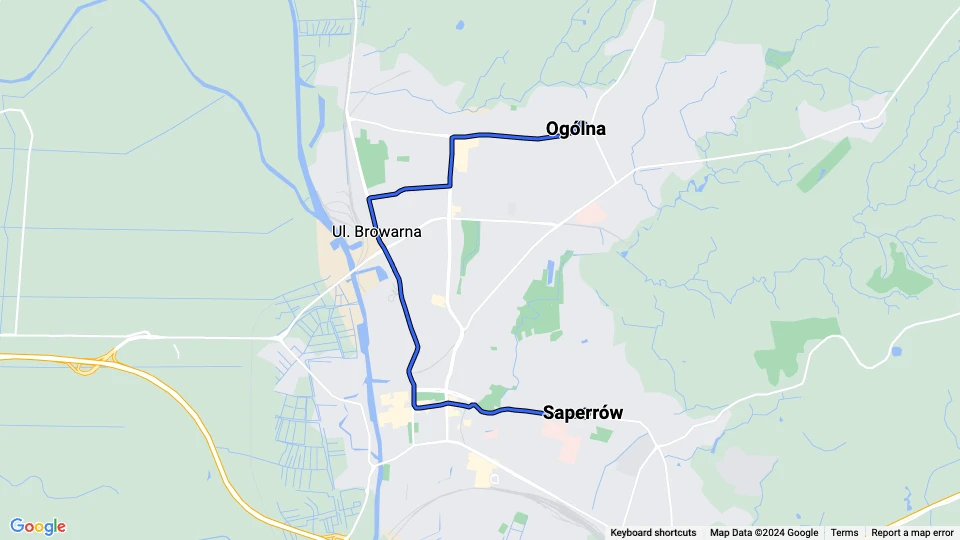 Elbląg Straßenbahnlinie 3: Ogólna - Saperrów Linienkarte