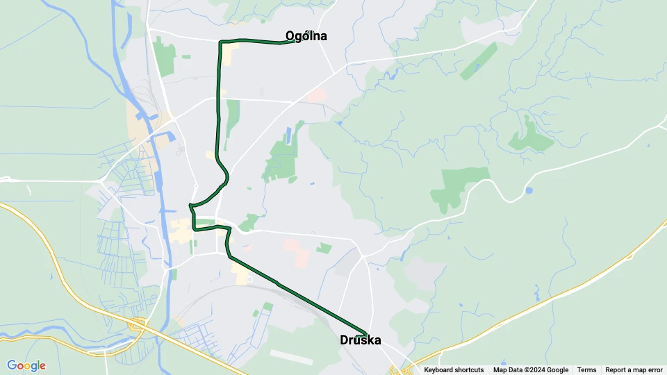 Elbląg Straßenbahnlinie 4: Druska - Ogólna Linienkarte