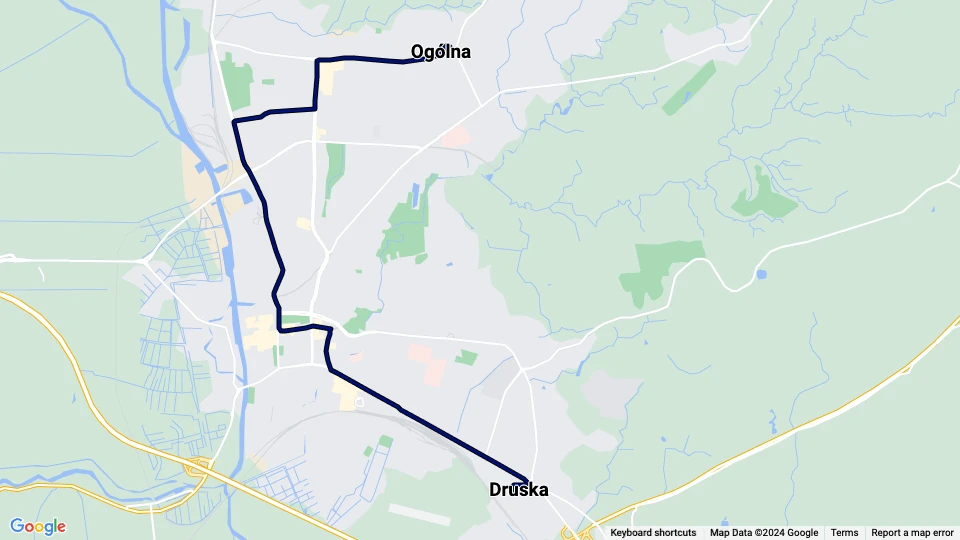 Elbląg Zusätzliche Linie 1: Druska - Ogólna Linienkarte
