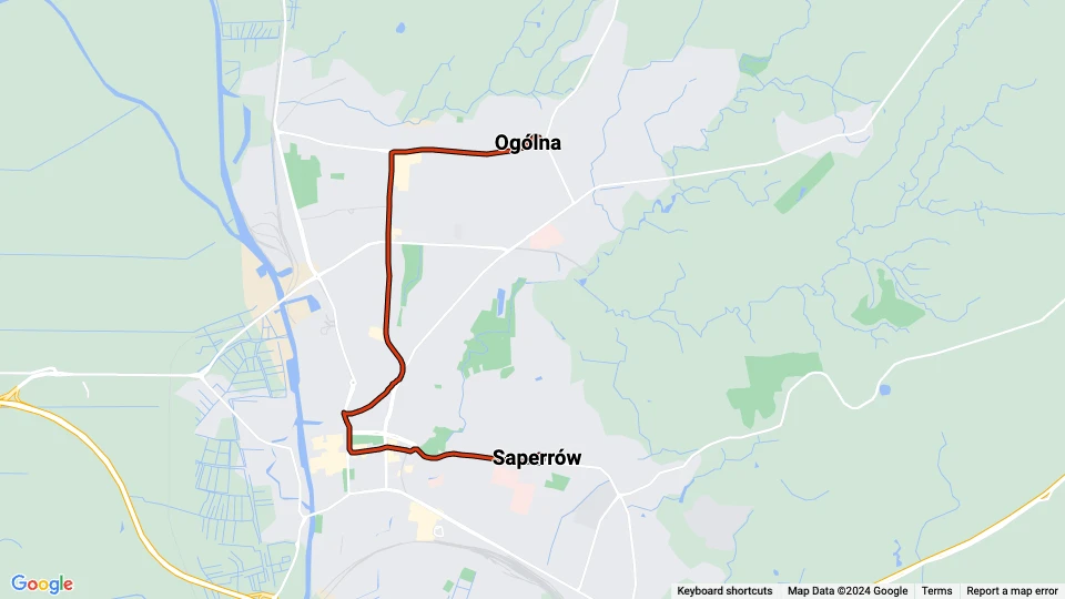 Elbląg Zusätzliche Linie 5: Ogólna - Saperrów Linienkarte