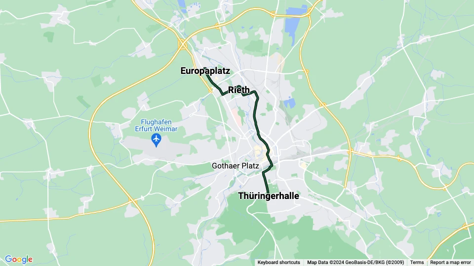 Erfurt Straßenbahnlinie 1 Linienkarte
