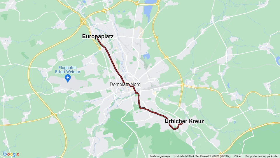 Erfurt Straßenbahnlinie 3: Europaplatz - Urbicher Kreuz Linienkarte