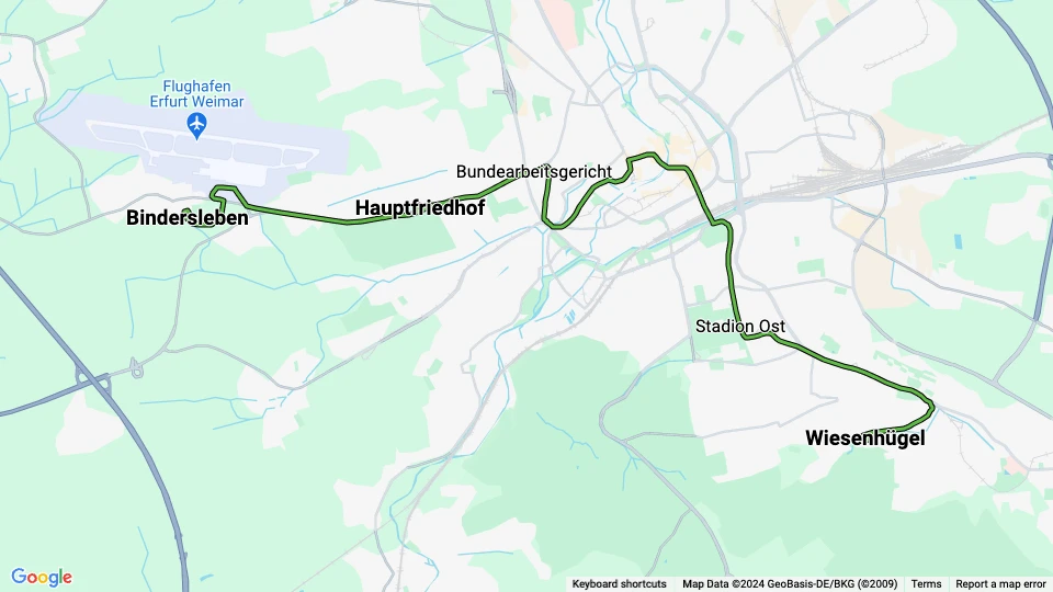 Erfurt Straßenbahnlinie 4: Bindersleben - Wiesenhügel Linienkarte