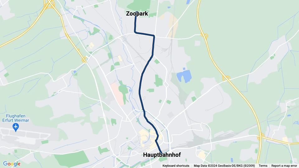 Erfurt Straßenbahnlinie 5: Zoopark - Hauptbahnhof Linienkarte