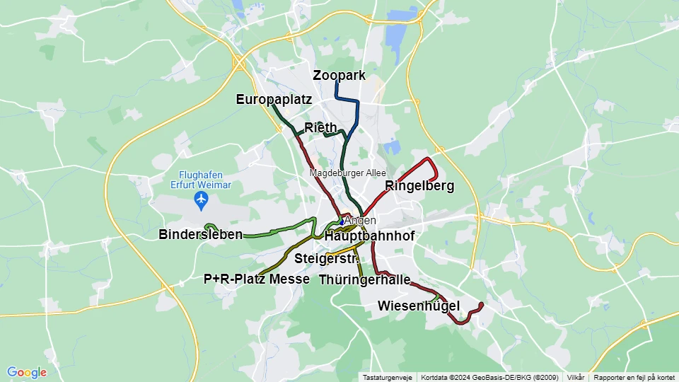 Erfurter Verkehrsbetriebe (EVAG) Linienkarte