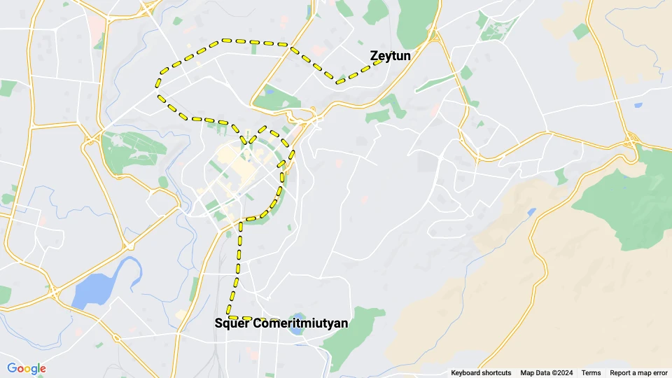Eriwan Straßenbahnlinie 2: Zeytun - Squer Comeritmiutyan Linienkarte