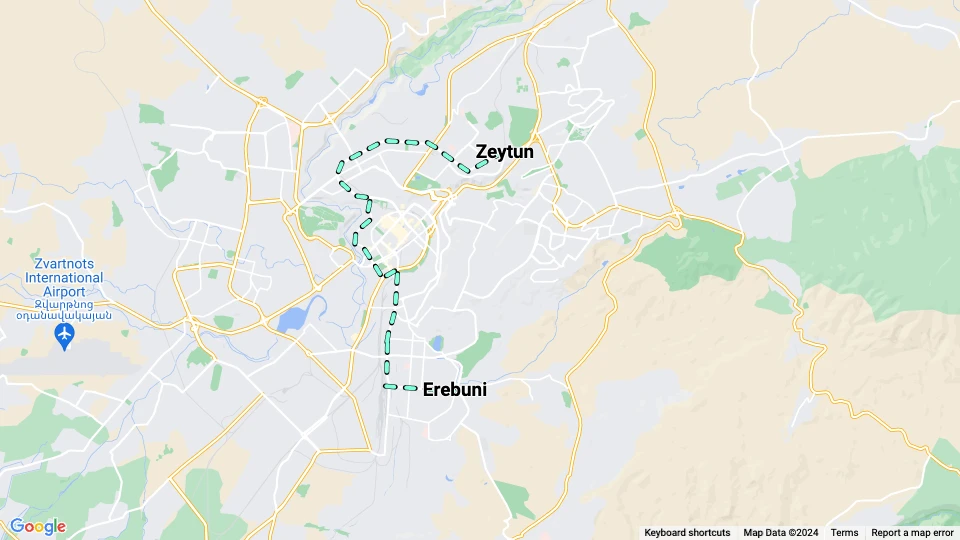 Eriwan Straßenbahnlinie 7: Zeytun - Erebuni Linienkarte