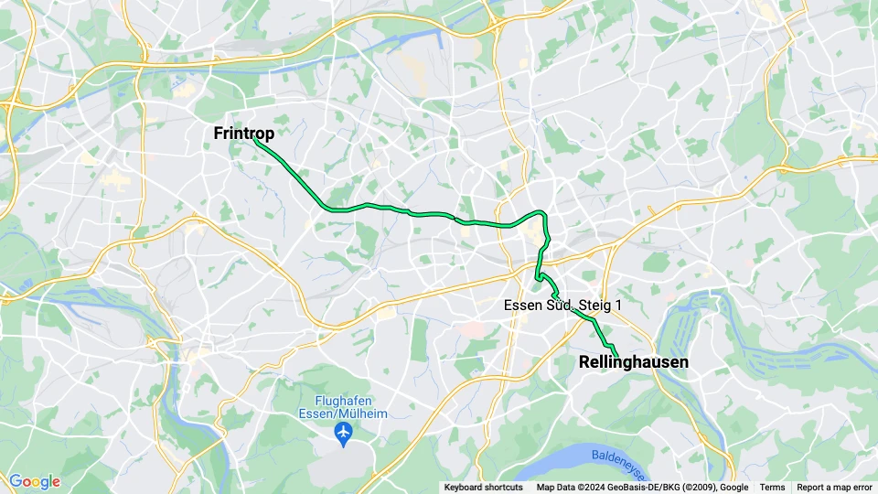 Essen Straßenbahnlinie 105: Frintrop - Rellinghausen Linienkarte