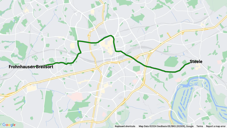 Essen Straßenbahnlinie 109: Steele - Frohnhausen Breilsort Linienkarte