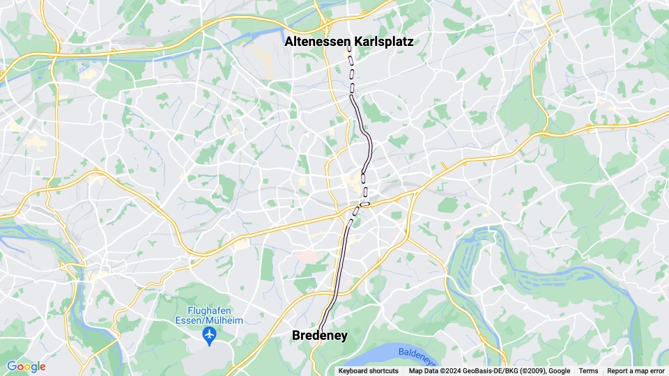 Essen Straßenbahnlinie 2: Bredeney - Altenessen Karlsplatz Linienkarte