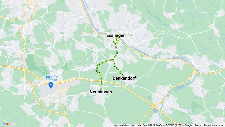 Esslingen am Neckar Straßenbahnlinie END Linienkarte