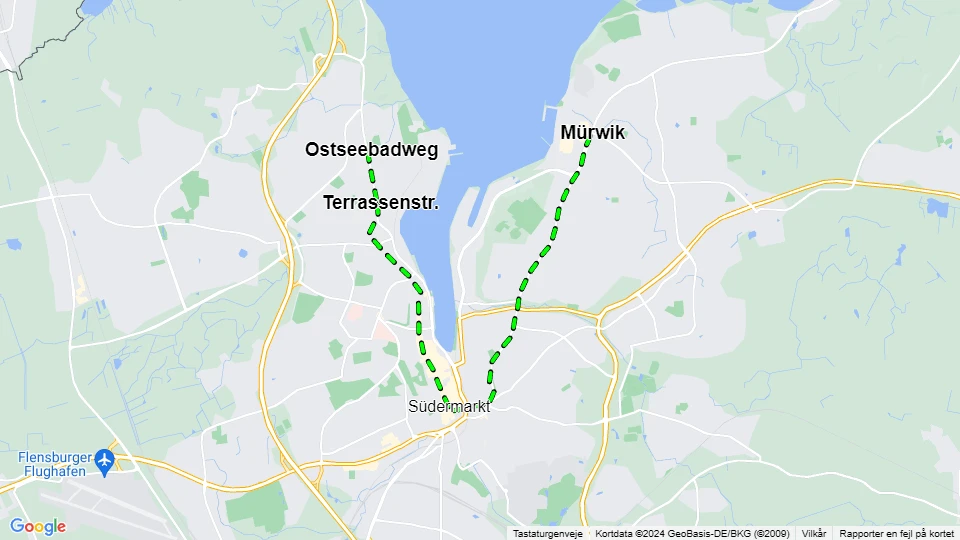 Flensburg Straßenbahnlinie 3: Ostseebadweg - Mürwik Linienkarte